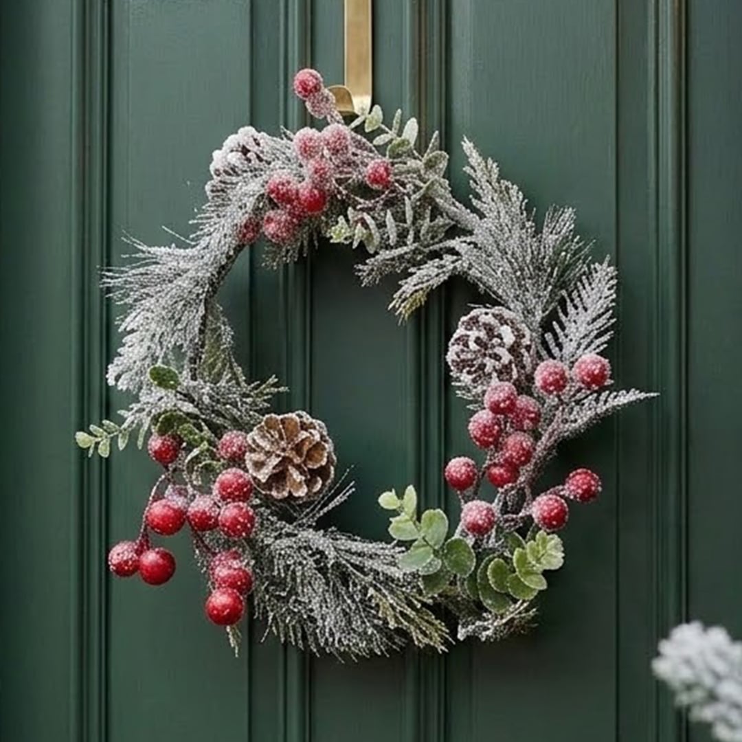 Pine Cone and Red Berry Christmas Wreath Decoration 25cm