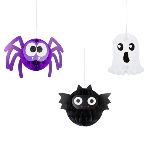 Assorted 3D Halloween Honeycomb Hanging Decorations - Pack of 3