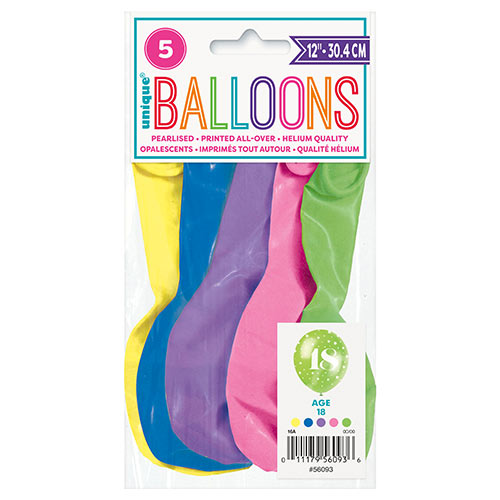 Assorted Age 18 Pearlised Biodegradable Latex Balloons 30cm / 12 in - Pack of 5 Product Gallery Image