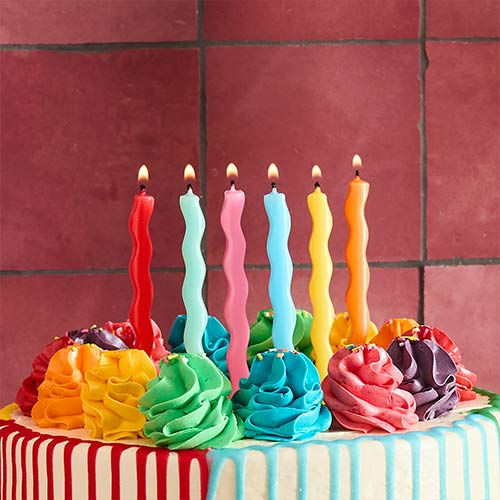Assorted Bright Colour Wavy Birthday Candles - Pack of 12 Product Gallery Image