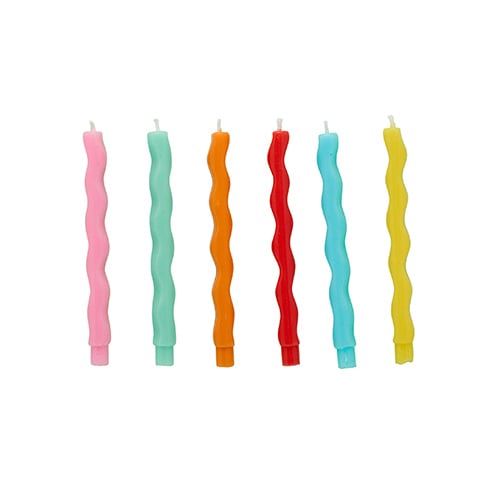 Assorted Bright Colour Wavy Birthday Candles - Pack of 12