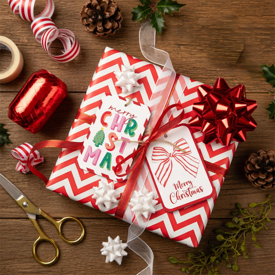 Assorted Candy Cane Christmas Tags & Ribbon Cops Accessories - Pack of 15 Product Gallery Image