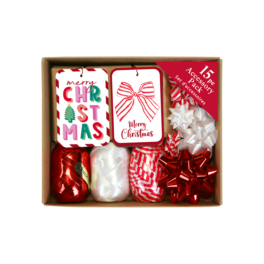 Assorted Candy Cane Christmas Tags & Ribbon Cops Accessories - Pack of 15