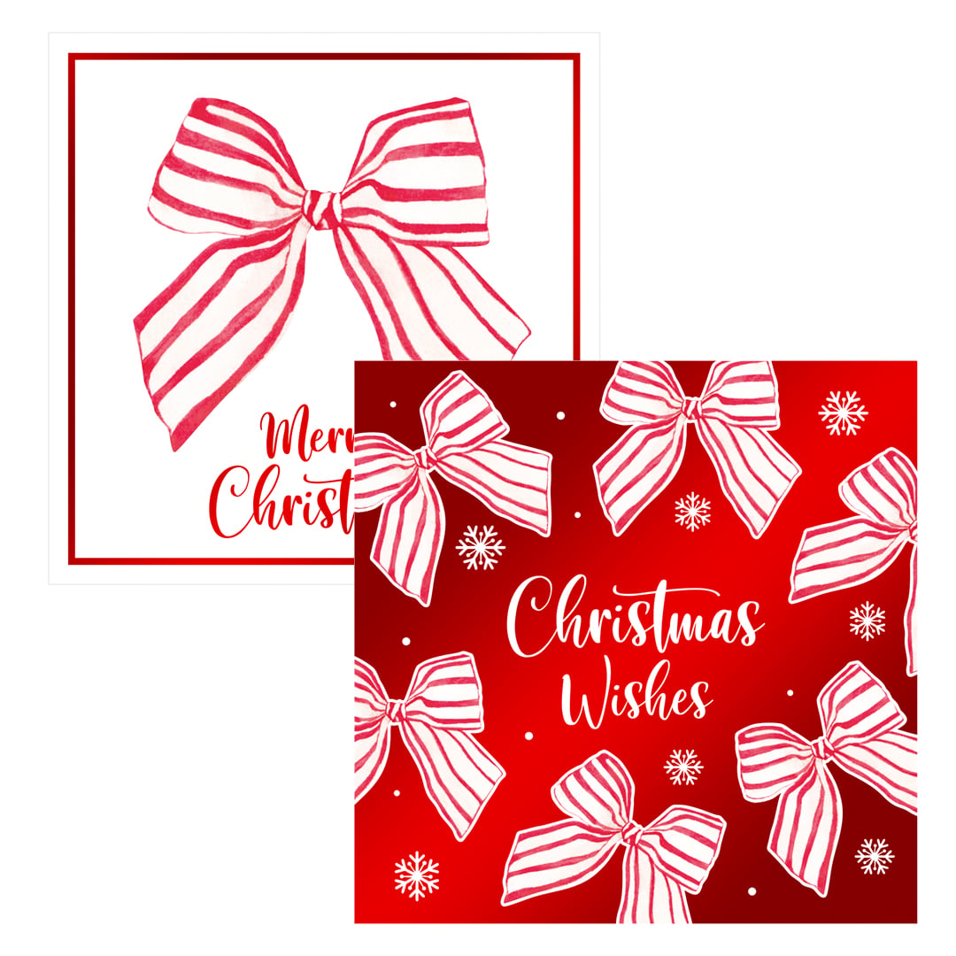 Assorted Candy Cane Stripe Bows Christmas Greeting Cards - Pack of 12