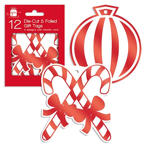 Assorted Candy Cane Stripe Christmas Gift Tags - Pack of 12