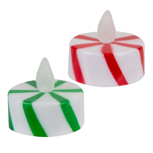 Assorted Christmas Candy Stripe Battery Operated Tealight