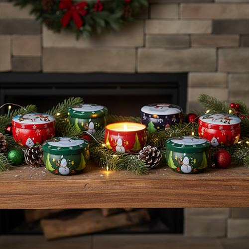 Assorted Christmas Character Candle Metal Tin