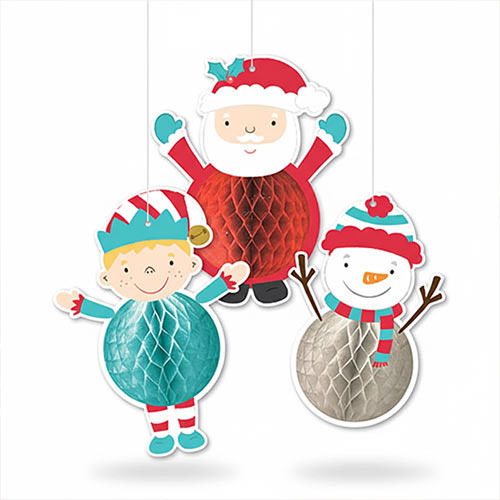 Assorted Christmas Characters Honeycomb Hanging Decorations 36cm - Pack of 3 Product Gallery Image