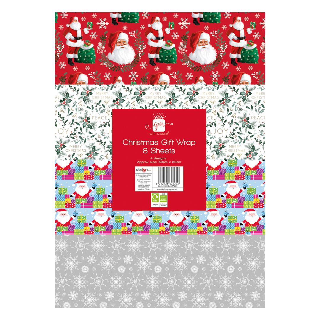 Assorted Christmas Gift Wrap Sheets - Pack of 8