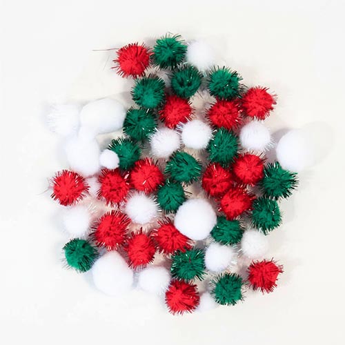 Assorted Christmas Green, Red & White Craft Pom Poms - Pack of 50 Product Gallery Image