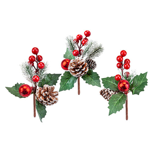 Assorted Christmas Holly Cone Picks 16cm Product Image