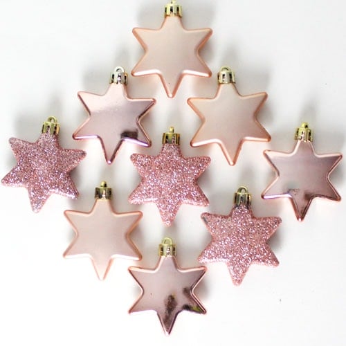 Assorted Christmas Rose Gold Stars Baubles Hanging Decorations - Pack of 9 Product Image
