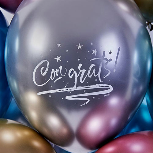 Assorted Colour Congrats Shiny Metallic Latex Balloons 33cm / 13 in - Pack of 6 Product Gallery Image