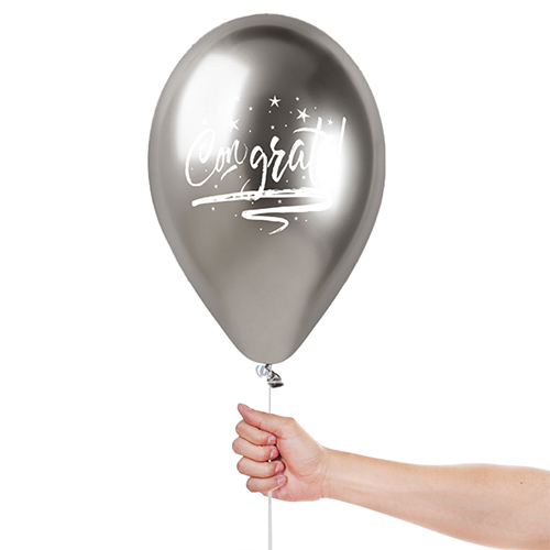 Assorted Colour Congrats Shiny Metallic Latex Balloons 33cm / 13 in - Pack of 6 Product Gallery Image