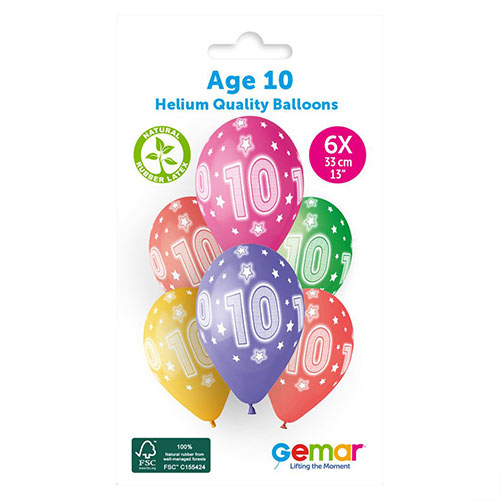 Assorted Colour Cosmic Stars Age 10 Latex Balloons 33cm / 13 in - Pack of 6 Product Gallery Image