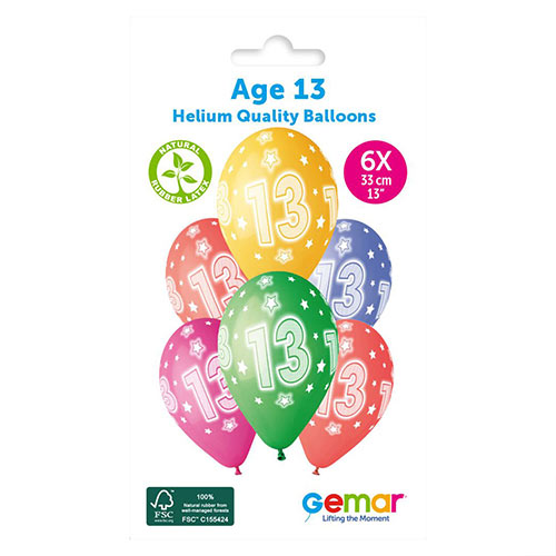 Assorted Colour Cosmic Stars Age 13 Latex Balloons 33cm / 13 in - Pack of 6 Product Gallery Image
