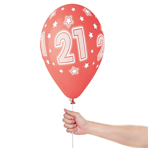 Assorted Colour Cosmic Stars Age 21 Latex Balloons 33cm / 13 in - Pack of 6 Product Gallery Image