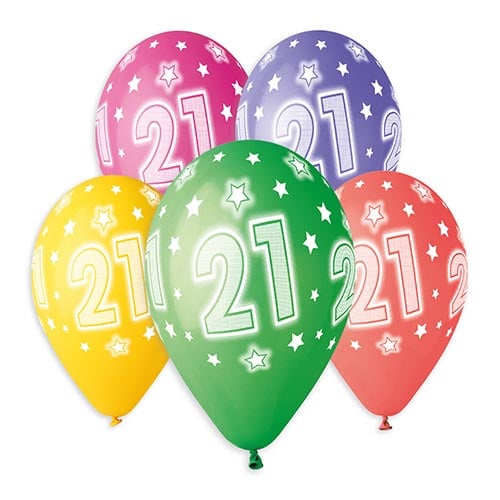 Assorted Colour Cosmic Stars Age 21 Latex Balloons 33cm / 13 in - Pack of 6