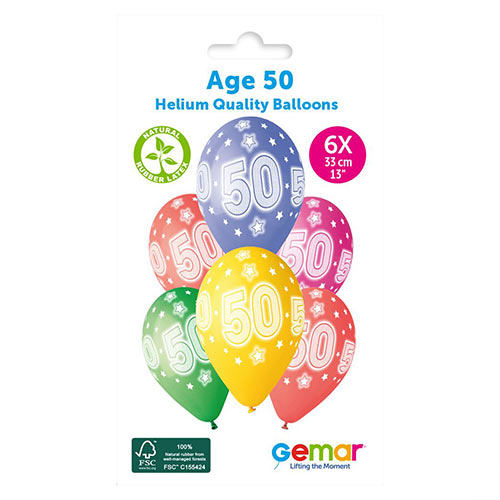 Assorted Colour Cosmic Stars Age 50 Latex Balloons 33cm / 13 in - Pack of 6 Product Gallery Image