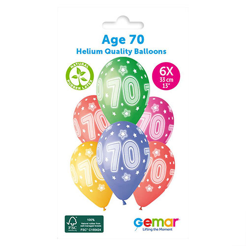 Assorted Colour Cosmic Stars Age 70 Latex Balloons 33cm / 13 in - Pack of 6 Product Gallery Image