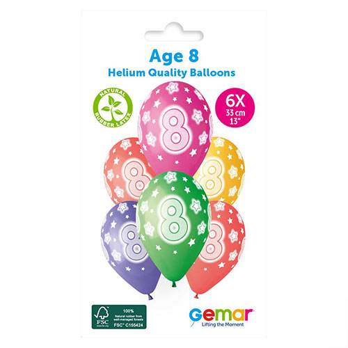 Assorted Colour Cosmic Stars Age 8 Latex Balloons 33cm / 13 in - Pack of 6 Product Gallery Image
