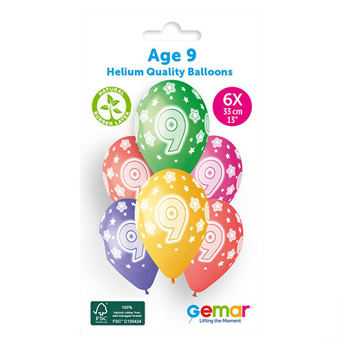 Assorted Colour Cosmic Stars Age 9 Latex Balloons 33cm / 13 in - Pack of 6 Product Gallery Image