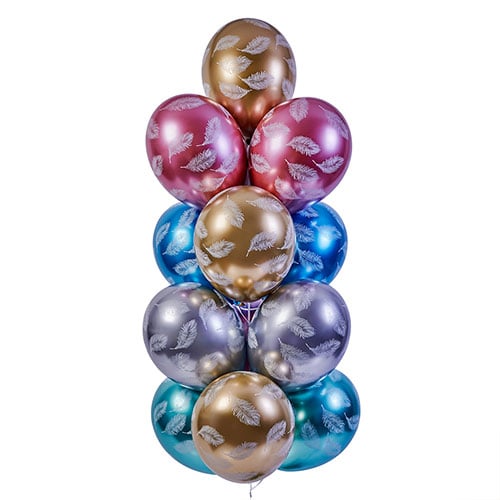 Assorted Colour Feather Plume Shiny Metallic Latex Balloons 33cm / 13 in - Pack of 6 Product Gallery Image