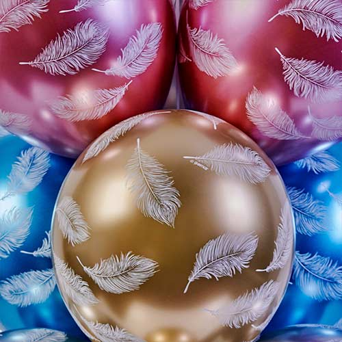 Assorted Colour Feather Plume Shiny Metallic Latex Balloons 33cm / 13 in - Pack of 6 Product Gallery Image