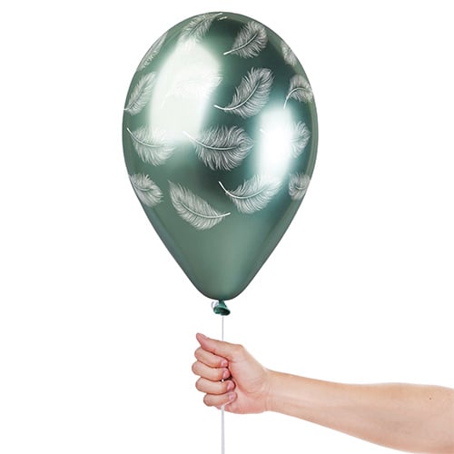 Assorted Colour Feather Plume Shiny Metallic Latex Balloons 33cm / 13 in - Pack of 6 Product Gallery Image