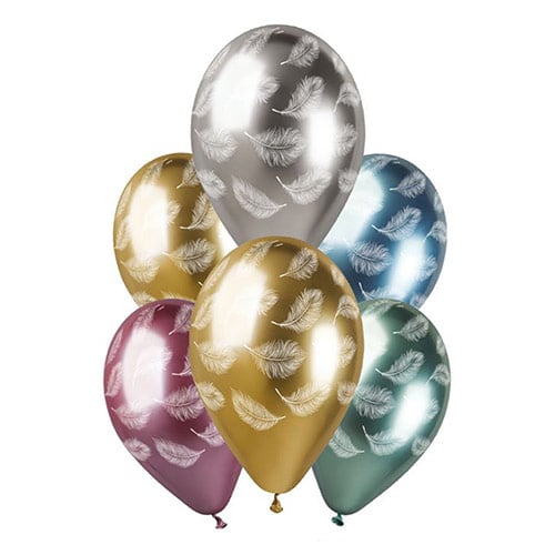 Assorted Colour Feather Plume Shiny Metallic Latex Balloons 33cm / 13 in - Pack of 6 Product Gallery Image