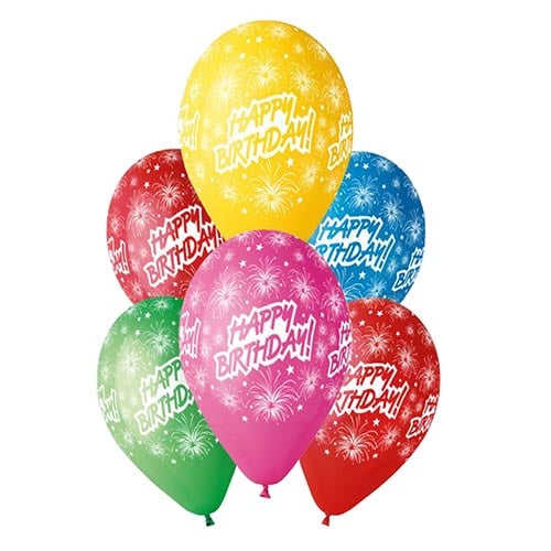 Assorted Colour Happy Birthday Firework Celebration Latex Balloons 33cm / 13 in - Pack of 6 Product Gallery Image