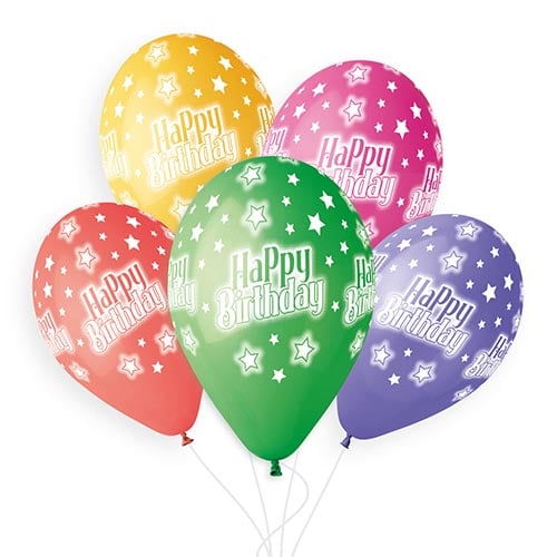 Assorted Colour Happy Birthday Star Latex Balloons 33cm / 13 in - Pack of 6 Product Gallery Image