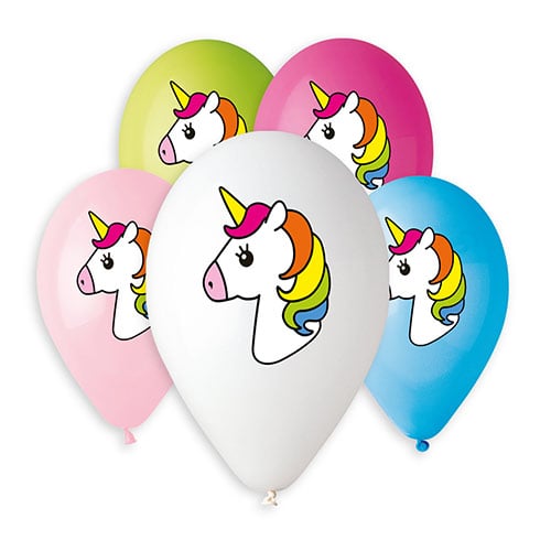 Assorted Colour Rainbow Unicorn Latex Balloons 33cm / 13 in - Pack of 6 Product Gallery Image