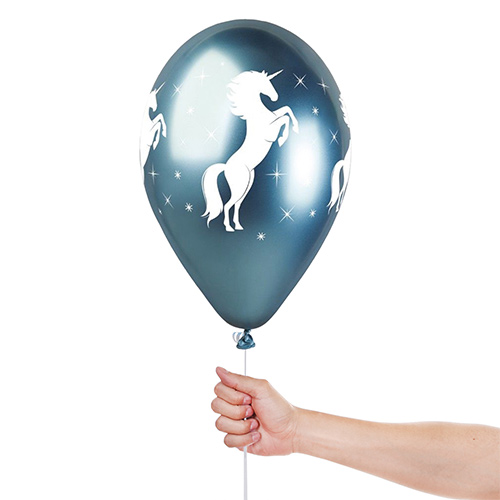 Assorted Colour Unicorn Shiny Metallic Latex Balloons 33cm / 13 in - Pack of 6 Product Gallery Image