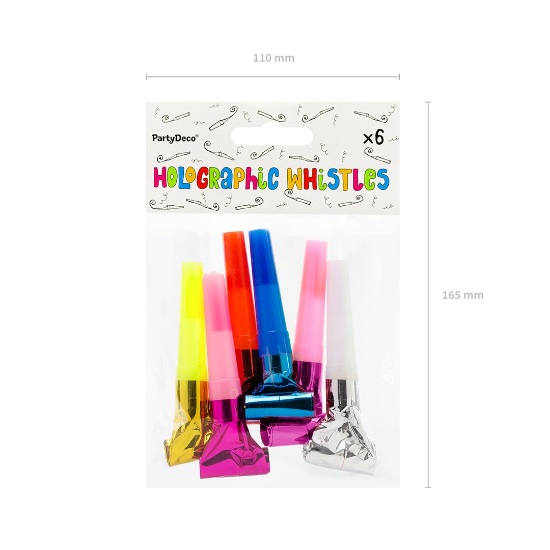 Assorted Colour Whistle Party Blowouts - Pack of 6 Product Gallery Image
