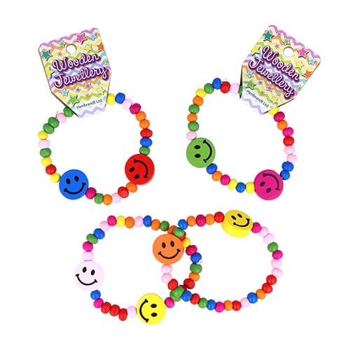 Assorted Colour Wooden Bead Smiling Faces Bracelet Product Gallery Image