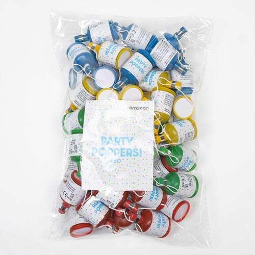 Assorted Colours Party Poppers - Pack of 50 Product Gallery Image