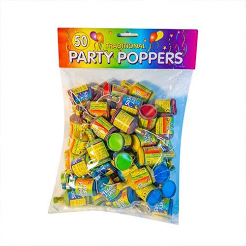 Assorted Colours Party Poppers - Pack of 50 Product Gallery Image