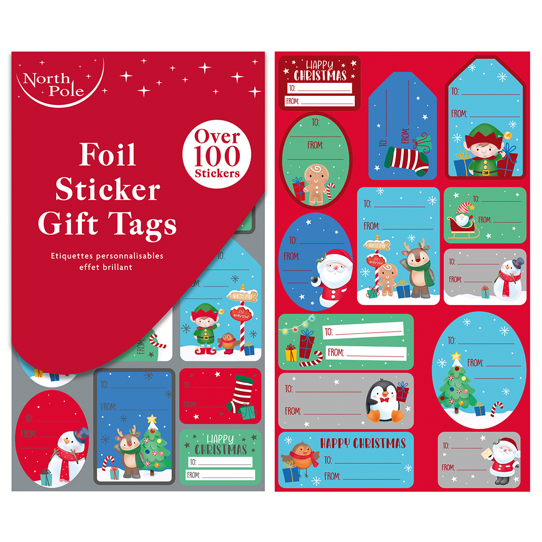 Cute Christmas Character Foil Gift Tag Stickers View 2