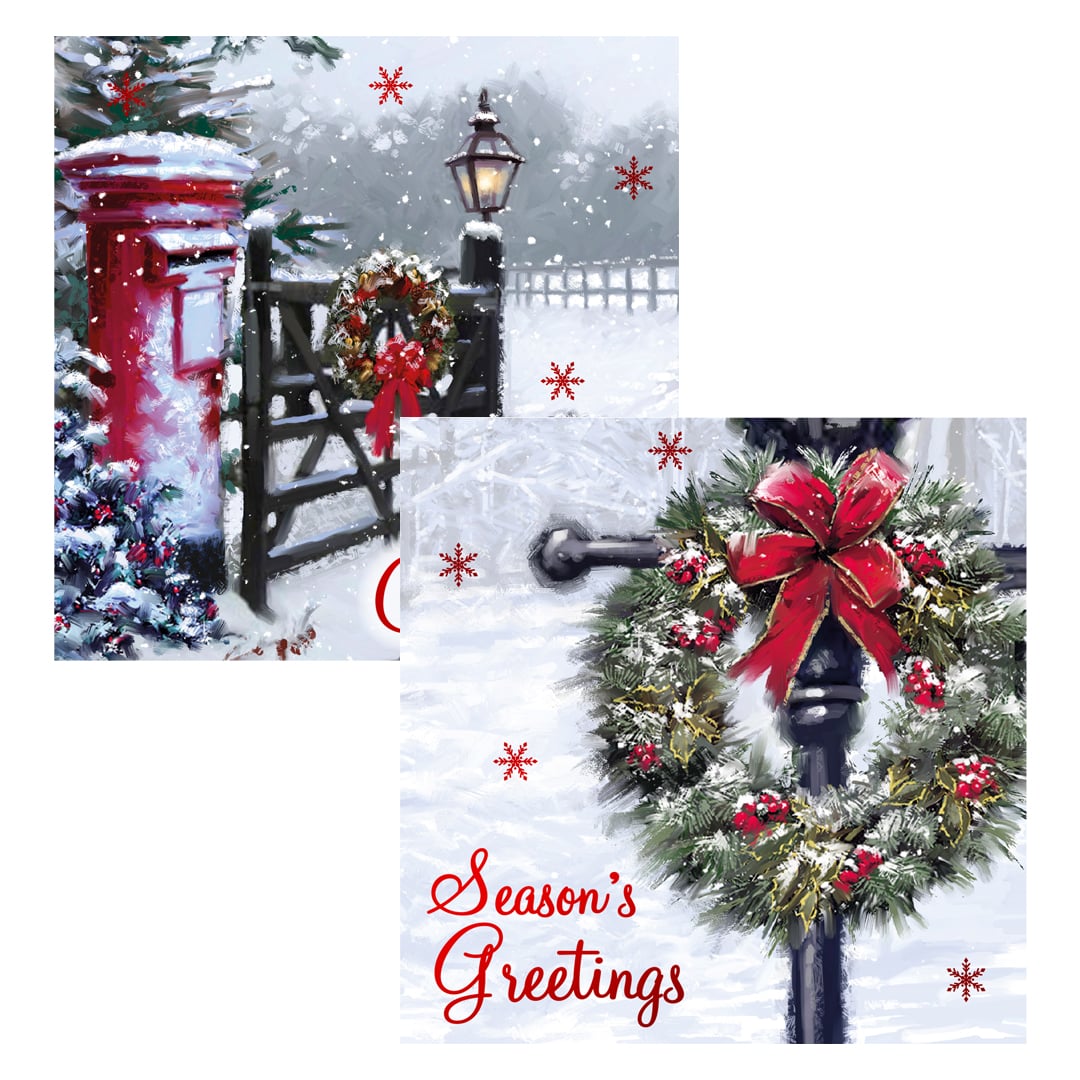 Assorted Festive Christmas Village Greeting Cards - Pack of 12