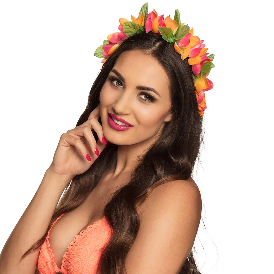 Colourful Flowers Headband Hawaii Fancy Dress View 3