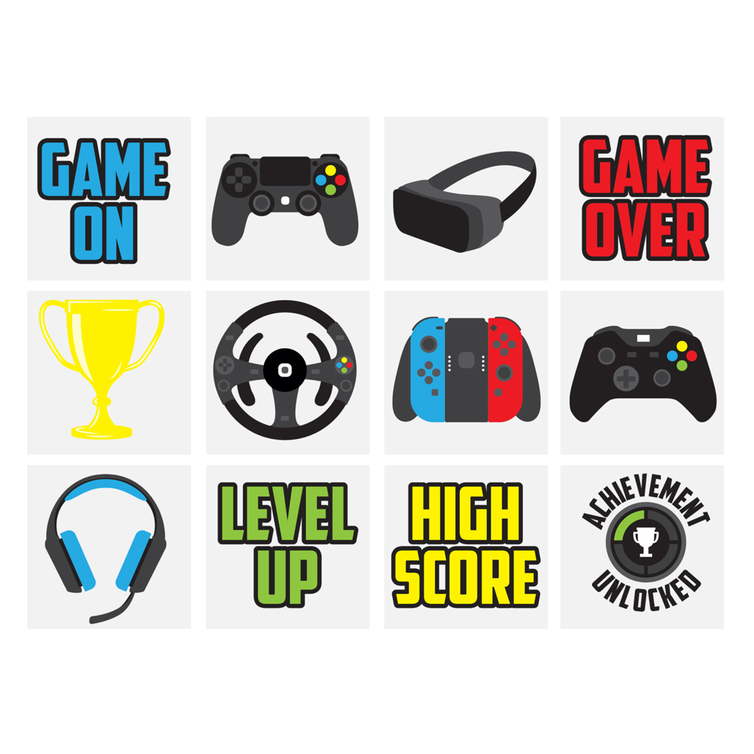 Assorted Gamer Mini Temporary Transfer Tattoo Stickers - Pack of 12
