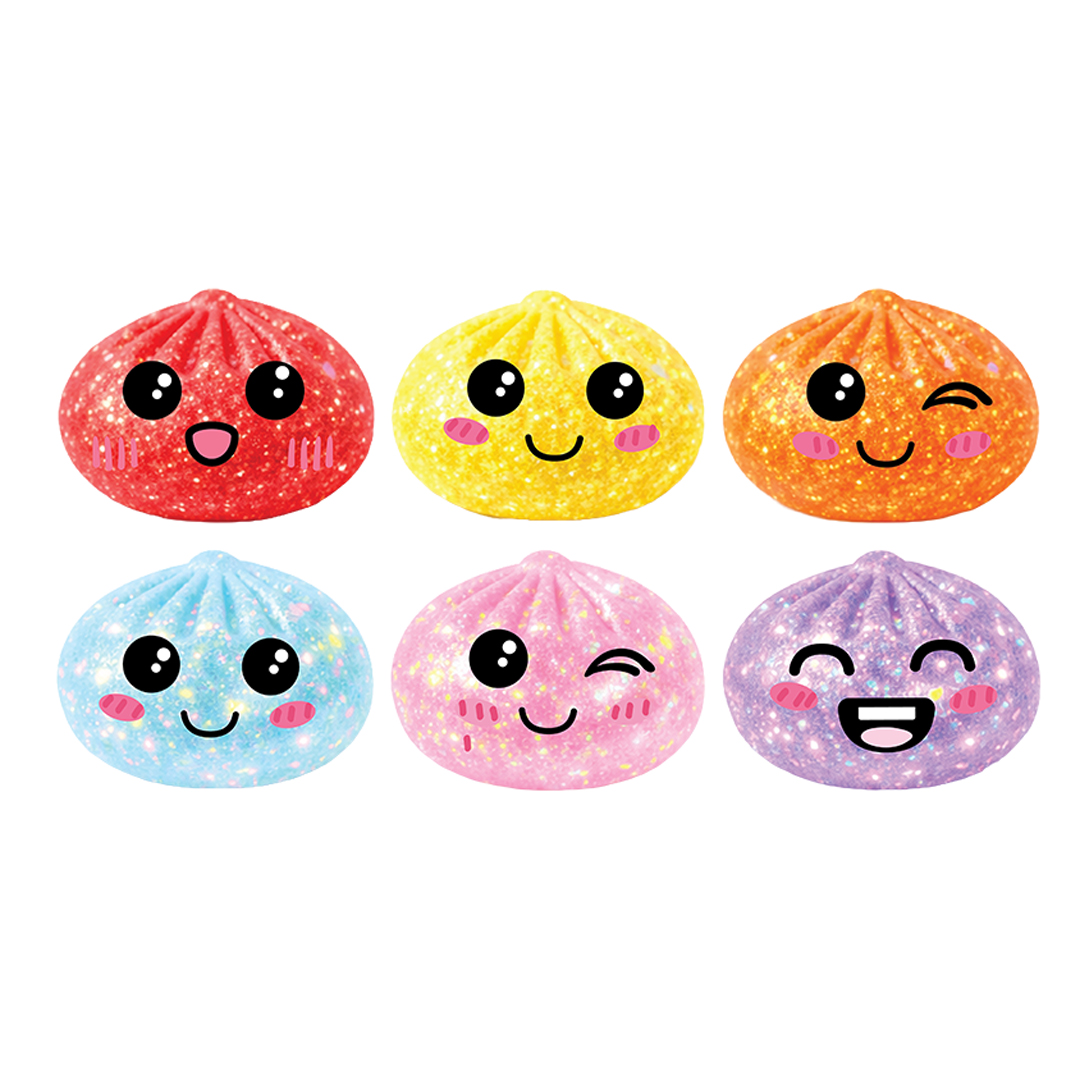 Assorted Glitter Kawaii Bao Dumpling Squishy Toy in Steamer Basket 5.5cm