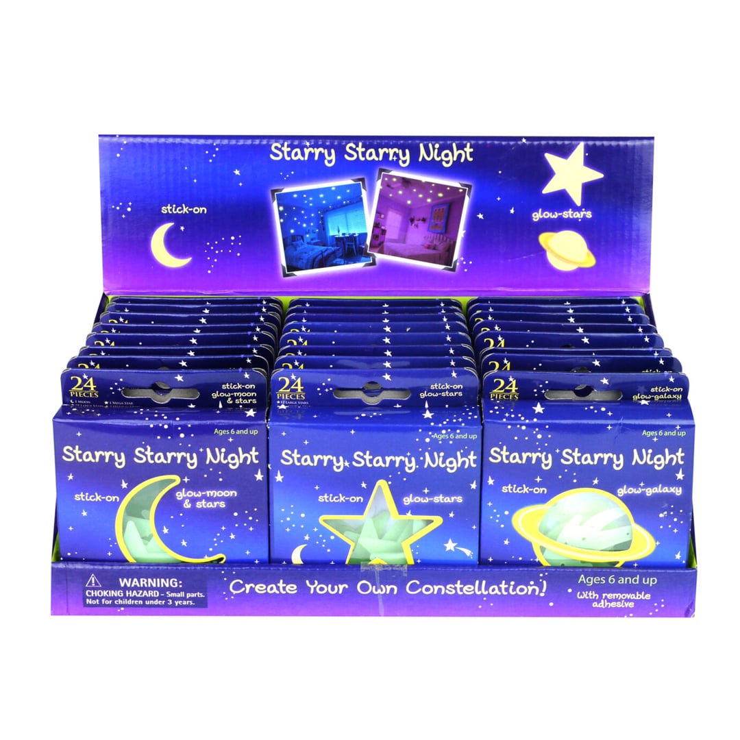 Assorted Glow In The Dark Stick-On Galaxy Plastic Shapes - Pack of 24 Product Gallery Image
