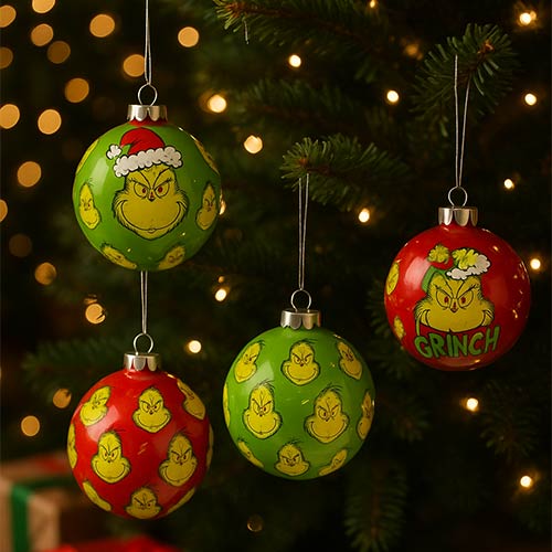 Assorted Grinch Bauble Christmas Hanging Decorations 7.5cm Fun Tree Ornaments
