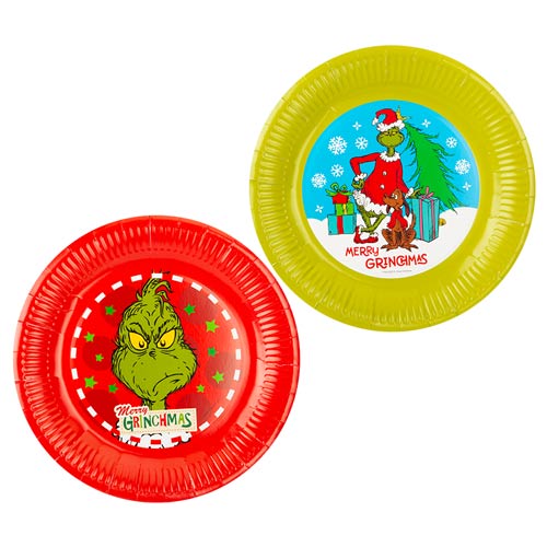 Assorted Grinch Christmas Round Paper Plates 22cm - Pack of 6 Product Image
