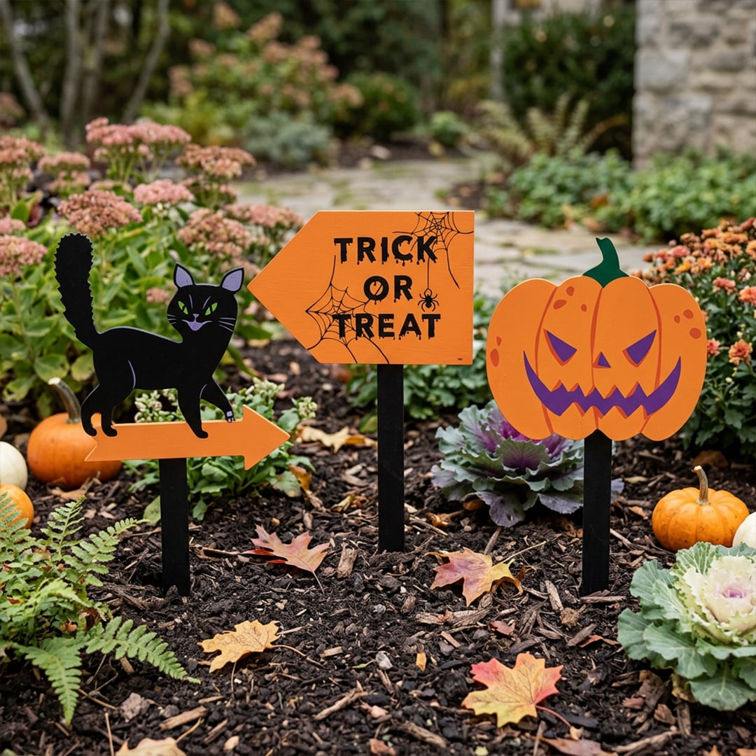 Halloween Stake Sign Wooden Outdoor Decoration