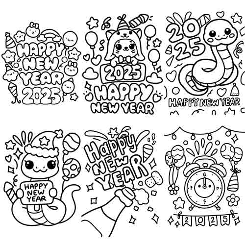 Assorted Happy New Year Cute Colouring Sheets - Pack of 6 Product Image
