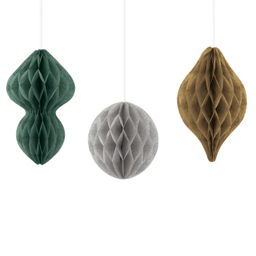 Assorted Mini Honeycomb Ornaments Hanging Decorations - Pack of 3 Product Gallery Image