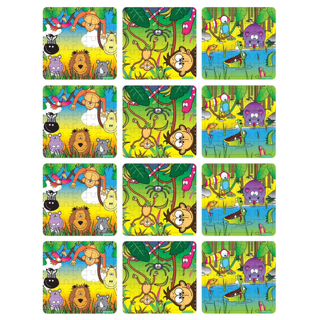 Assorted Jungle Animal Mini Jigsaw Puzzles - Pack of 12